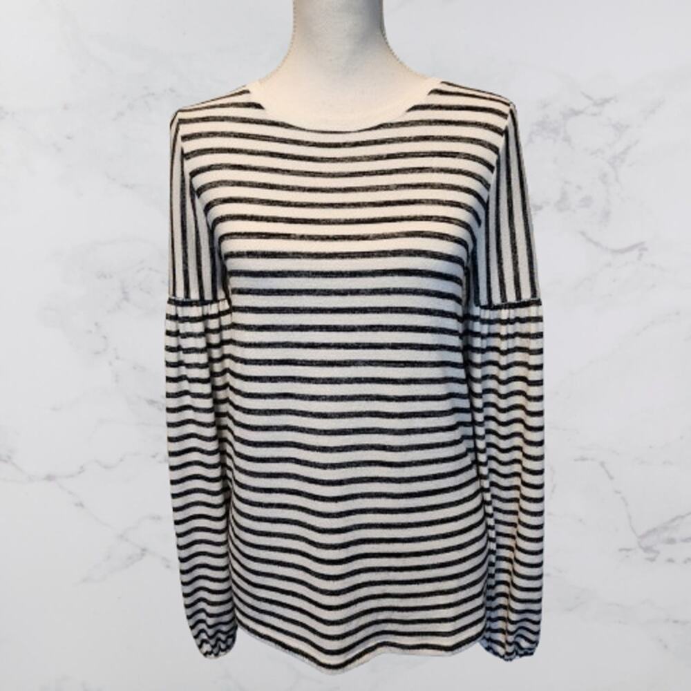 GAP Black Heather & White Striped Sweater XS Balloon sleeve